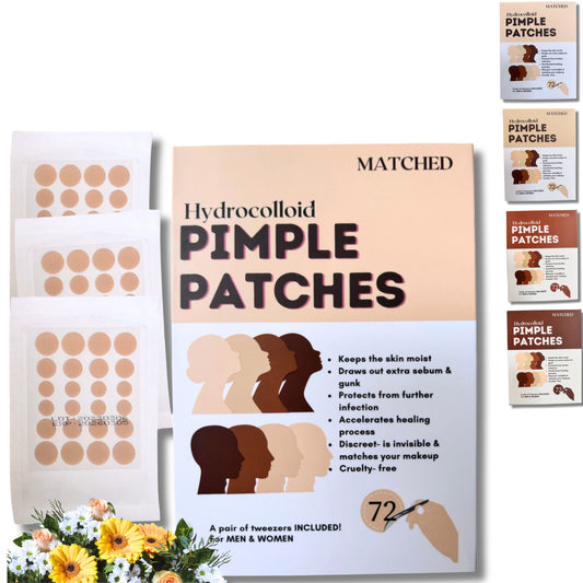 MATCHED Hydrocolloid Pimple Patches- Invisible Acne Patches for Face, 3 Sizes, 72-Count (MTL)