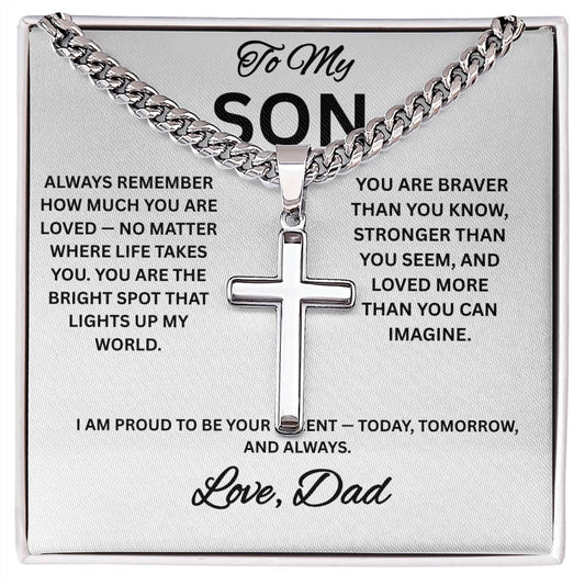 To My Son Cross Necklace, Cuban Link Necklace for Son from Dad