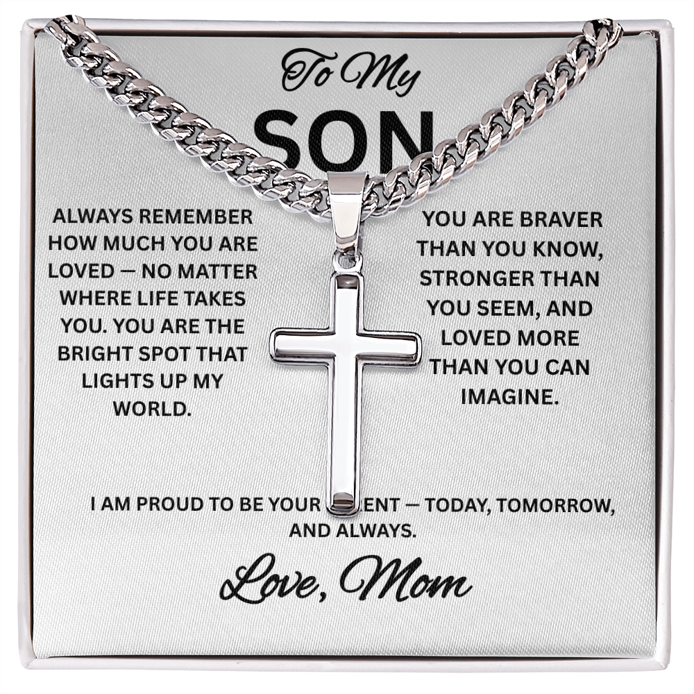 Cross Cuban Link Necklace with Box for Son from Mom, Men's Jewelry gift for him