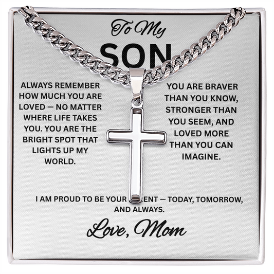 Cross Cuban Link Necklace with Box for Son from Mom, Men's Jewelry gift for him