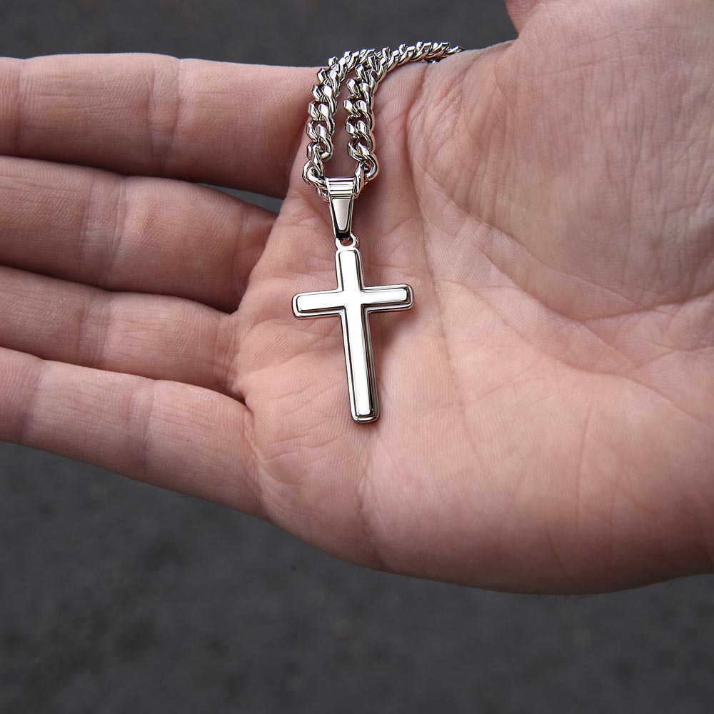 Cross Cuban Link Necklace with Box for Son from Mom, Men's Jewelry gift for him