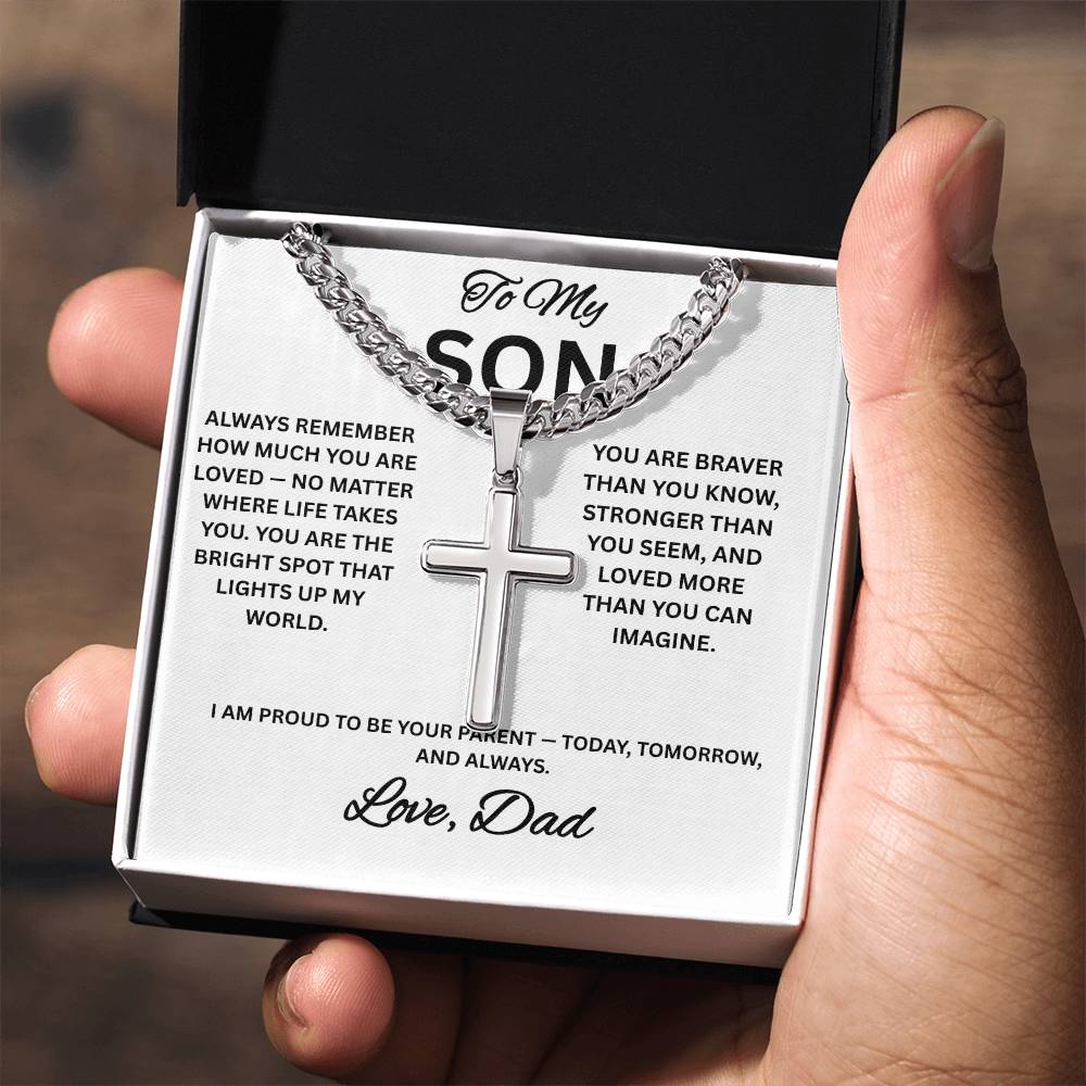 To My Son Cross Necklace, Cuban Link Necklace for Son from Dad
