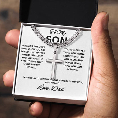 To My Son Cross Necklace, Cuban Link Necklace for Son from Dad