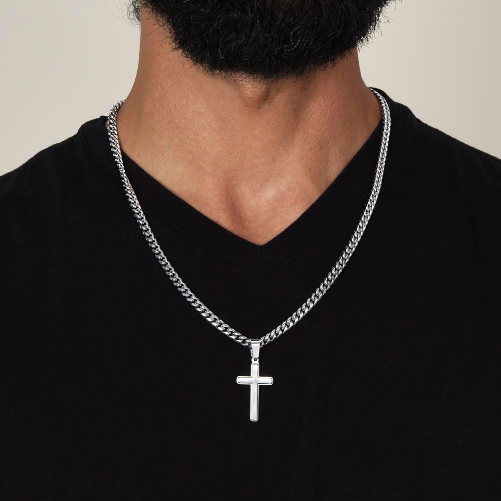 To My Son Cross Necklace, Cuban Link Necklace for Son from Dad