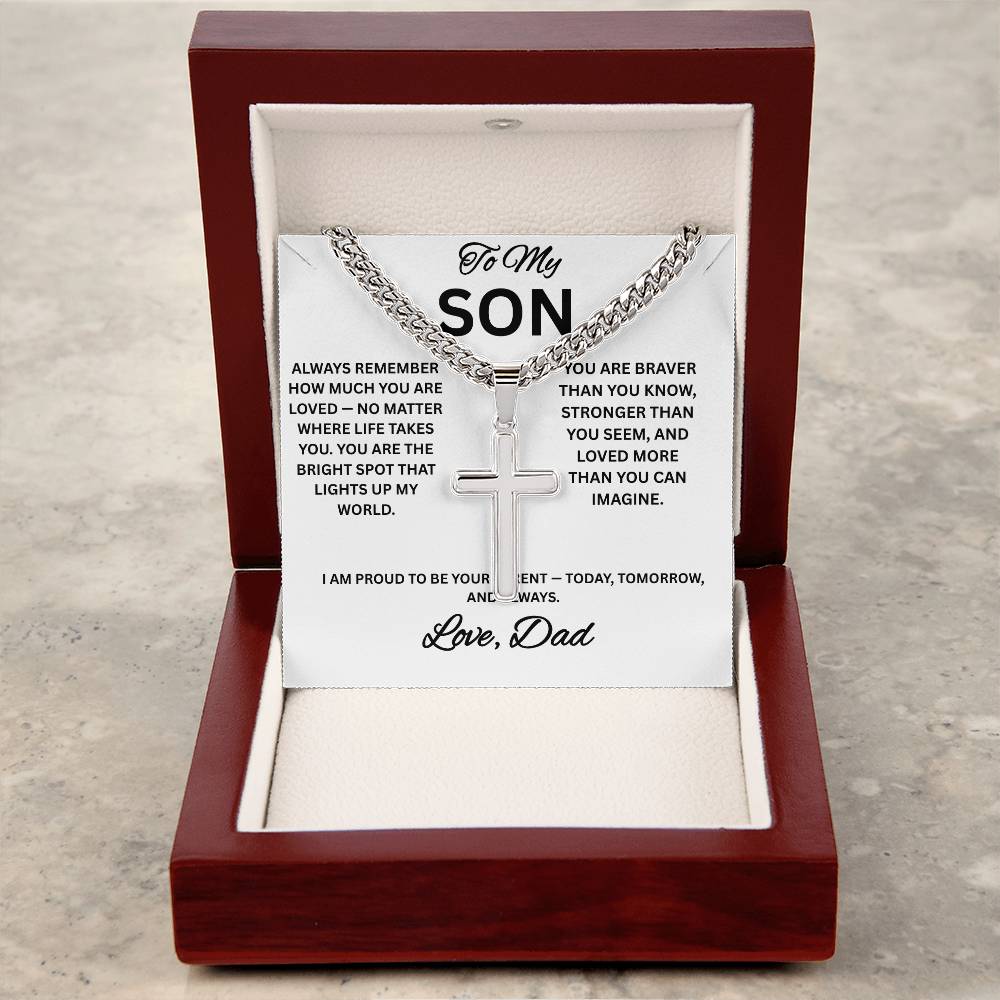 To My Son Cross Necklace, Cuban Link Necklace for Son from Dad