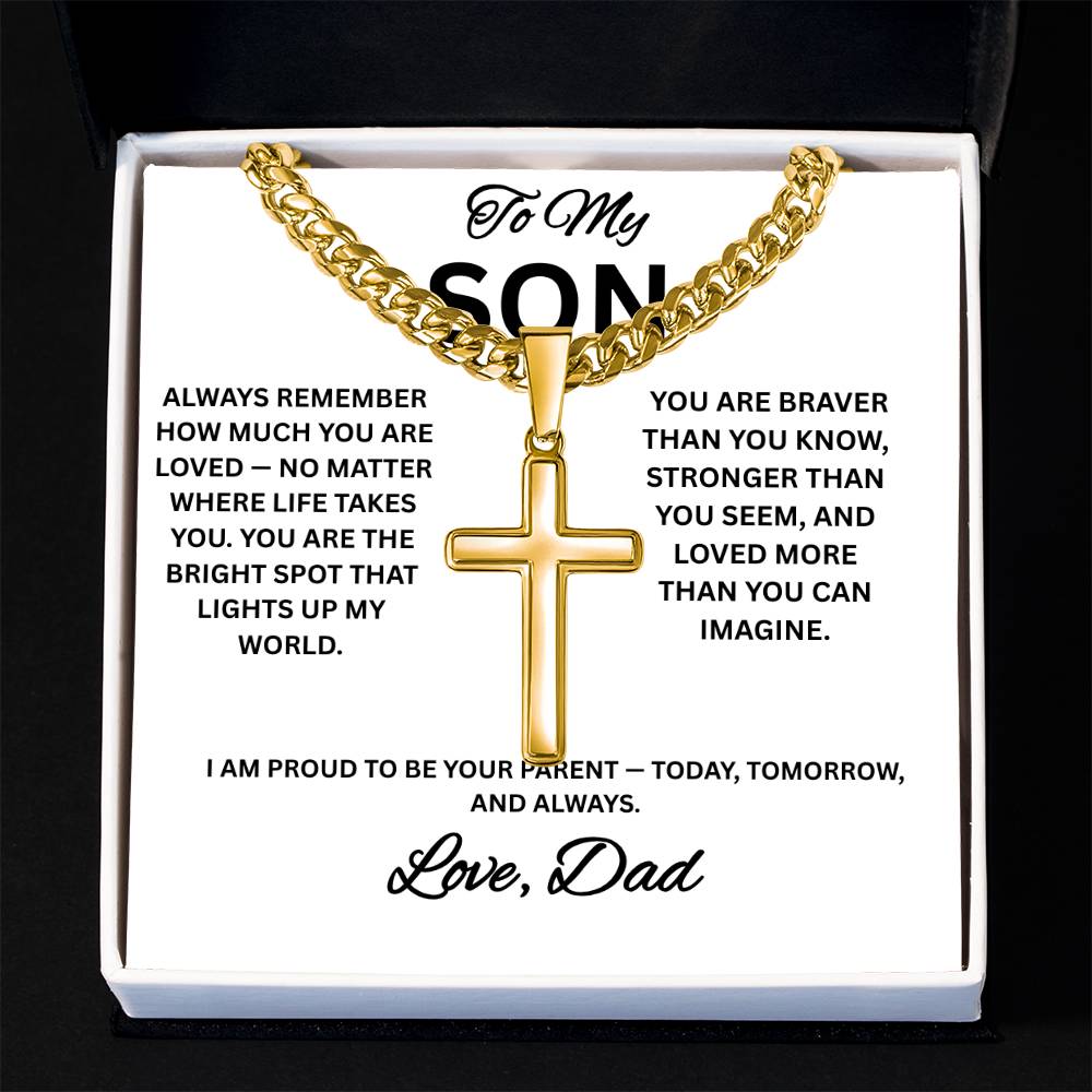 To My Son Cross Necklace, Cuban Link Necklace for Son from Dad