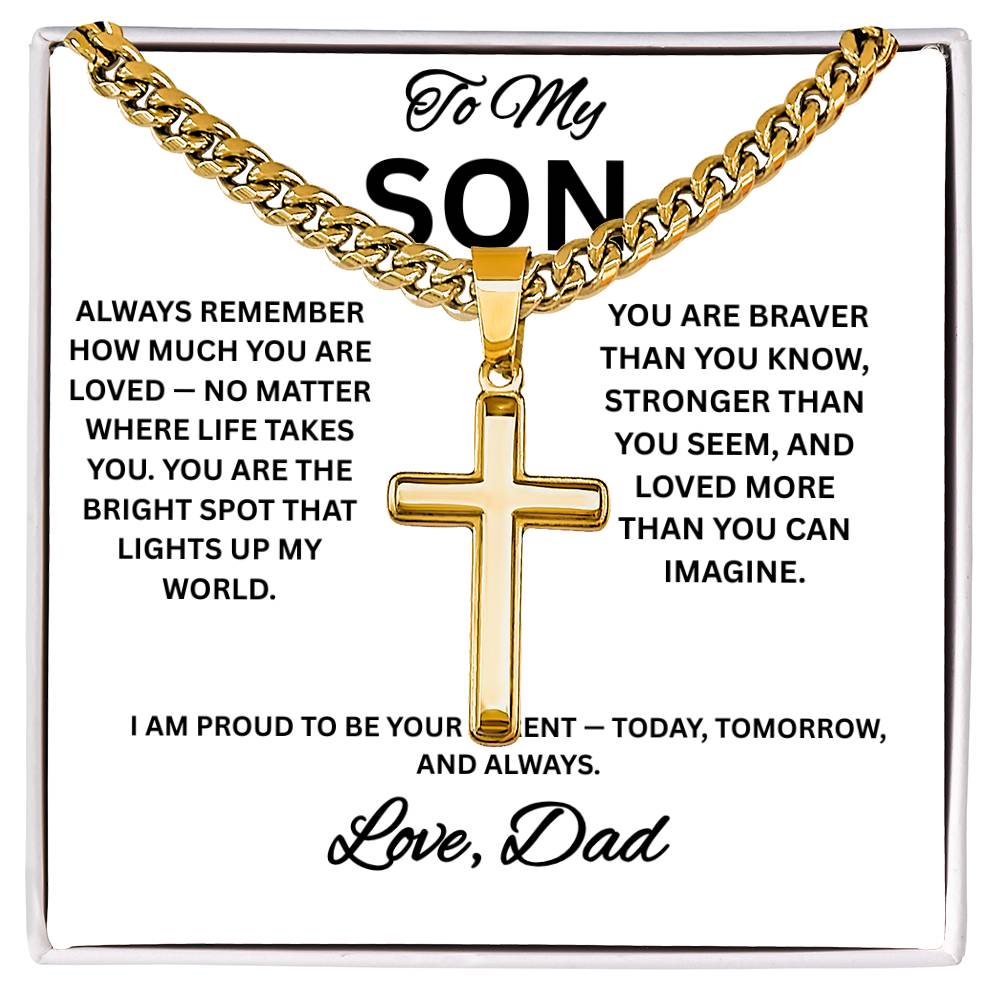 To My Son Cross Necklace, Cuban Link Necklace for Son from Dad