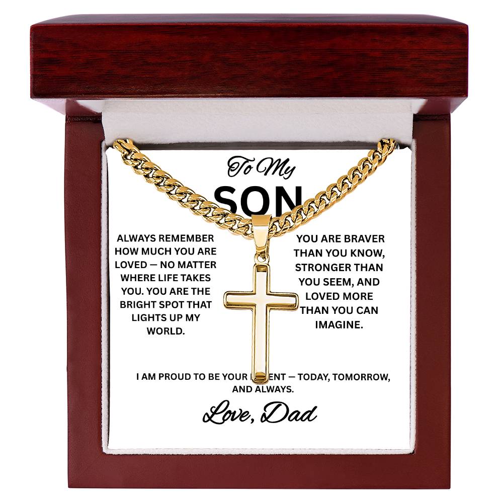 To My Son Cross Necklace, Cuban Link Necklace for Son from Dad