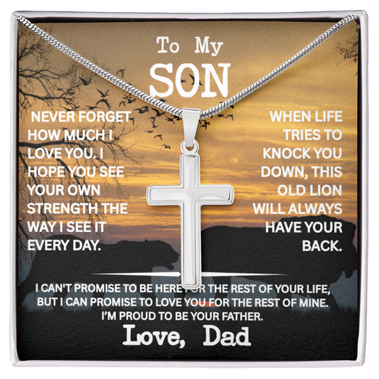 Son Cross Necklace from Dad- "Never Forget" Necklace