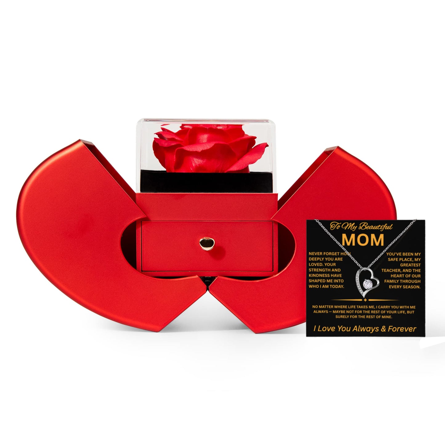 Preserved Real Red Rose Gift for Mom, Mom Necklace with luxury box