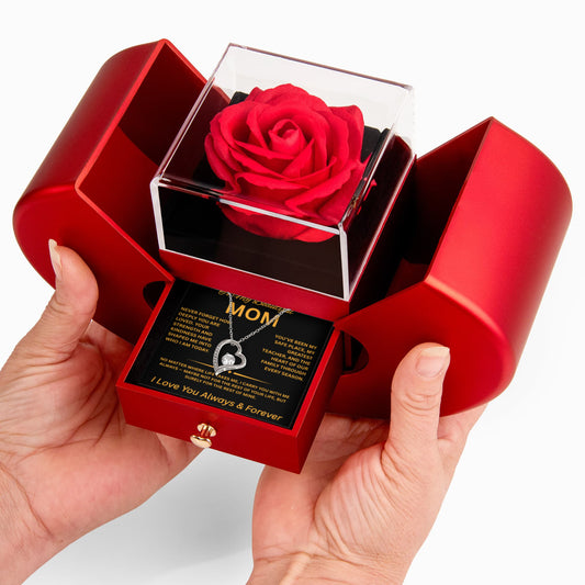 Preserved Real Red Rose Gift for Mom, Mom Necklace with luxury box