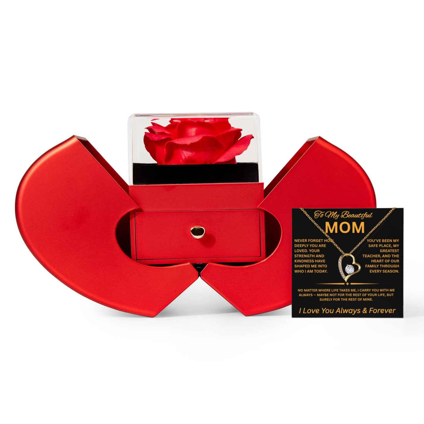 Preserved Real Red Rose Gift for Mom, Mom Necklace with luxury box