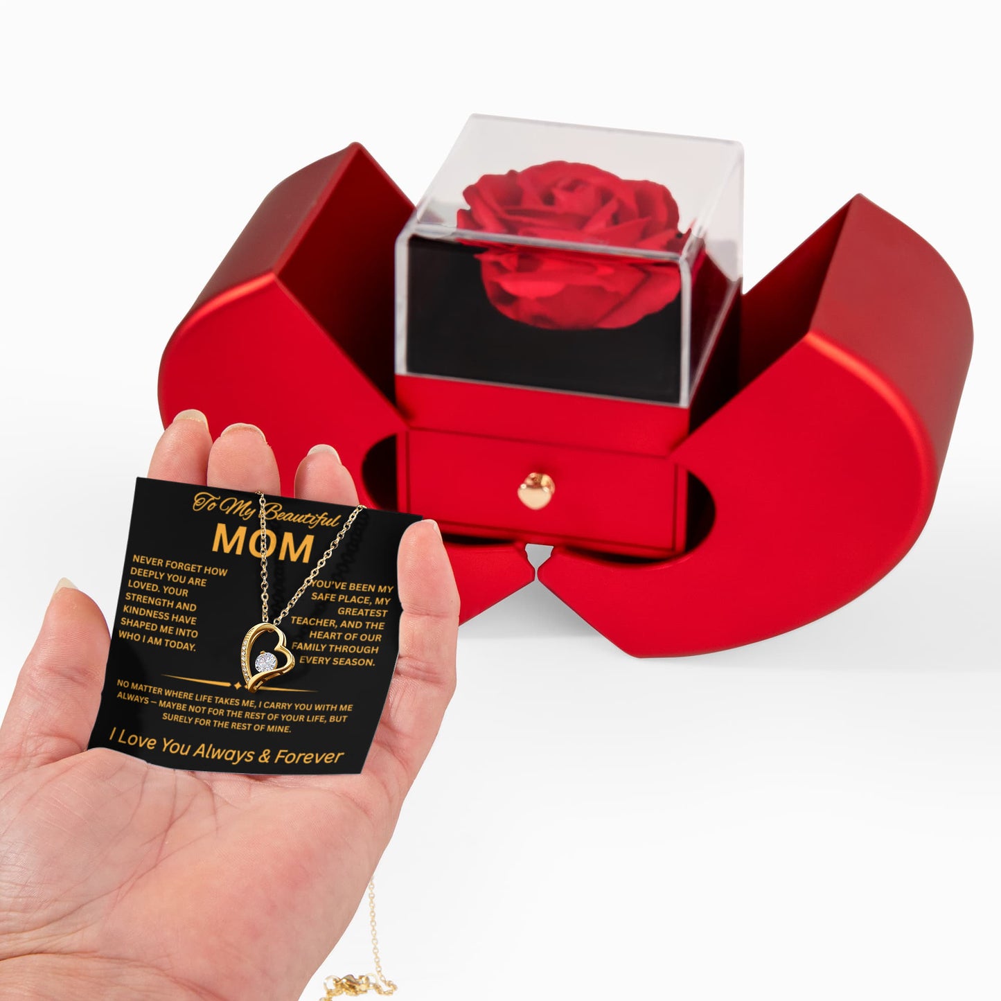 Preserved Real Red Rose Gift for Mom, Mom Necklace with luxury box