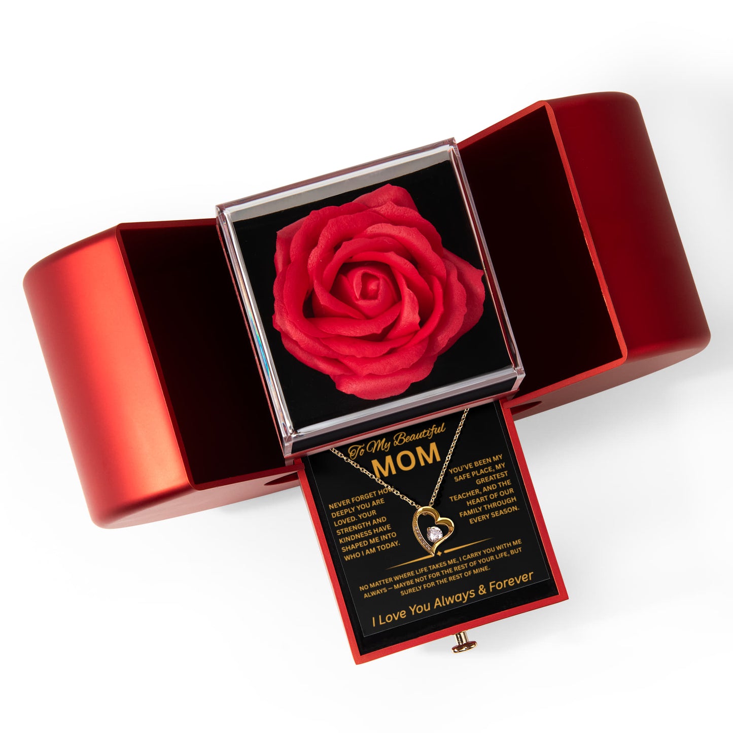Preserved Real Red Rose Gift for Mom, Mom Necklace with luxury box