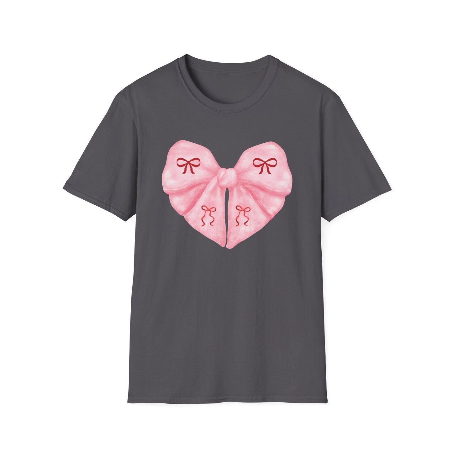 Pink Bow Heart Coquette Tshirt, Summer Casual Graphic Tees for women in Soft Girl Era