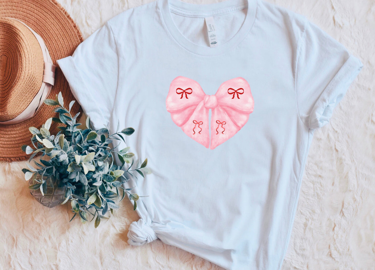 Pink Bow Heart Coquette Tshirt, Summer Casual Graphic Tees for women in Soft Girl Era