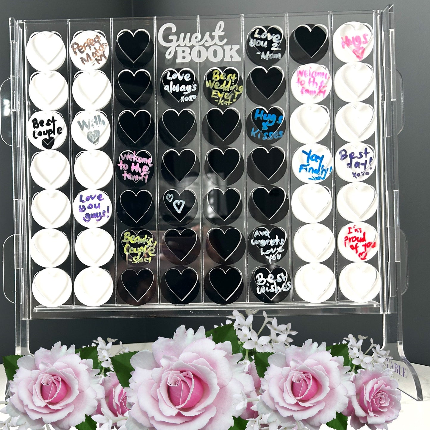 Wedding Guest Book Alternative 16"X15" Connect-4-Hearts Acrylic Drop Box Frame, Acrylic Wedding Sign, Guest Book Sign, Baby Shower Guestbook