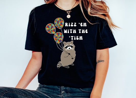 Rizz 'Em With The 'Tism Retro Shirt, Boho Raccoon Autism Awareness Gift Shirt, Neurodiversity Appreciation Shirt