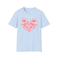 Pink Bow Heart Coquette Tshirt, Summer Casual Graphic Tees for women in Soft Girl Era