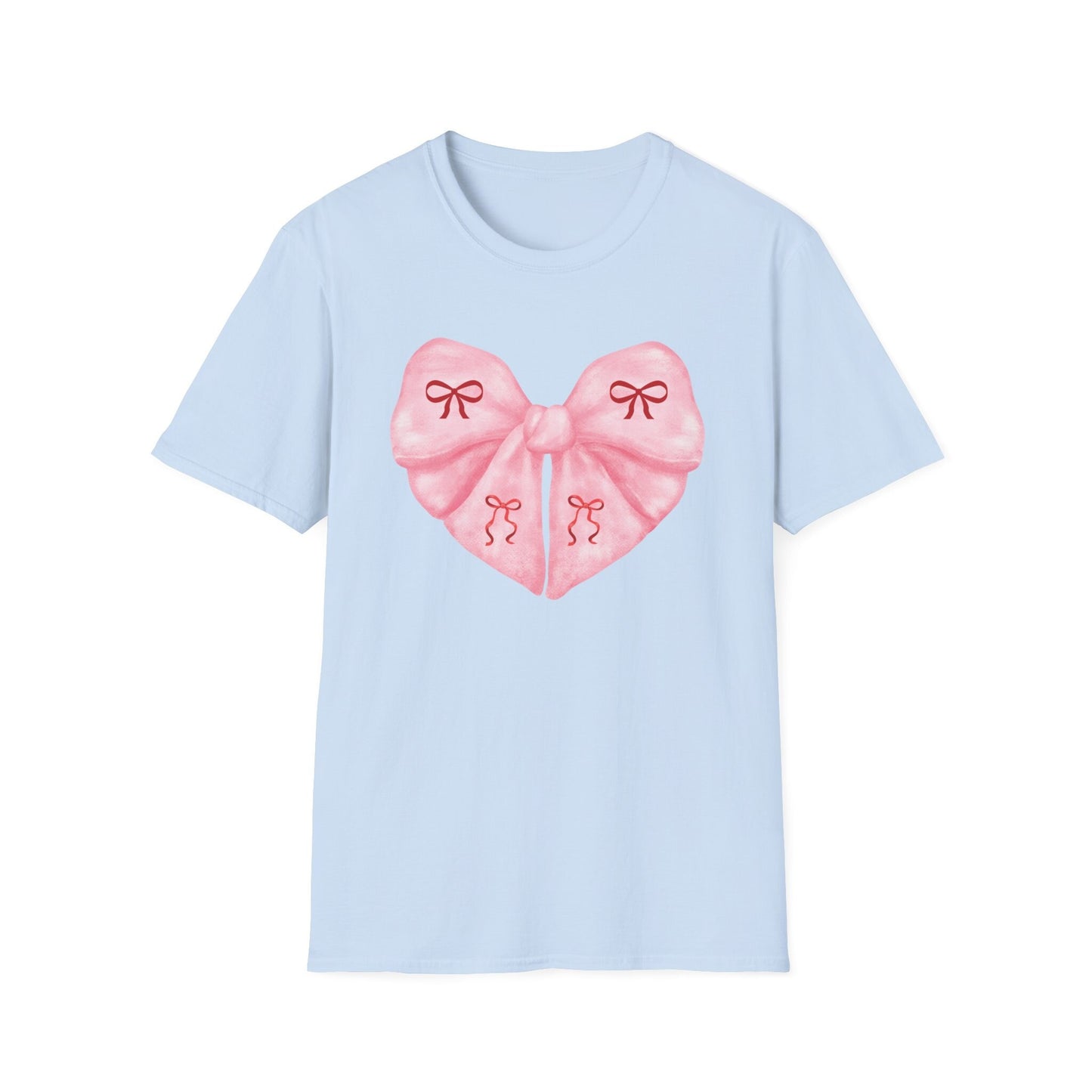 Pink Bow Heart Coquette Tshirt, Summer Casual Graphic Tees for women in Soft Girl Era