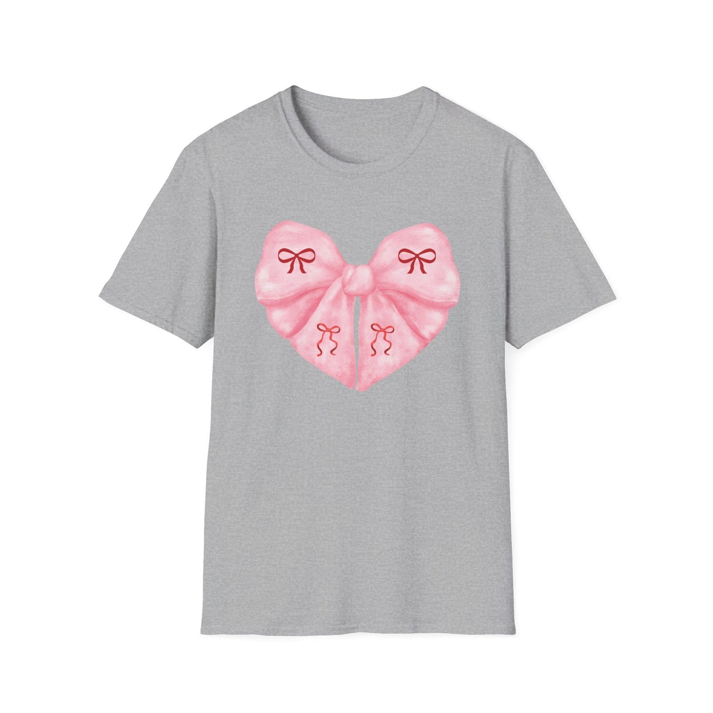 Pink Bow Heart Coquette Tshirt, Summer Casual Graphic Tees for women in Soft Girl Era