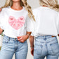 Pink Bow Heart Coquette Tshirt, Summer Casual Graphic Tees for women in Soft Girl Era