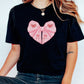 Pink Bow Heart Coquette Tshirt, Summer Casual Graphic Tees for women in Soft Girl Era