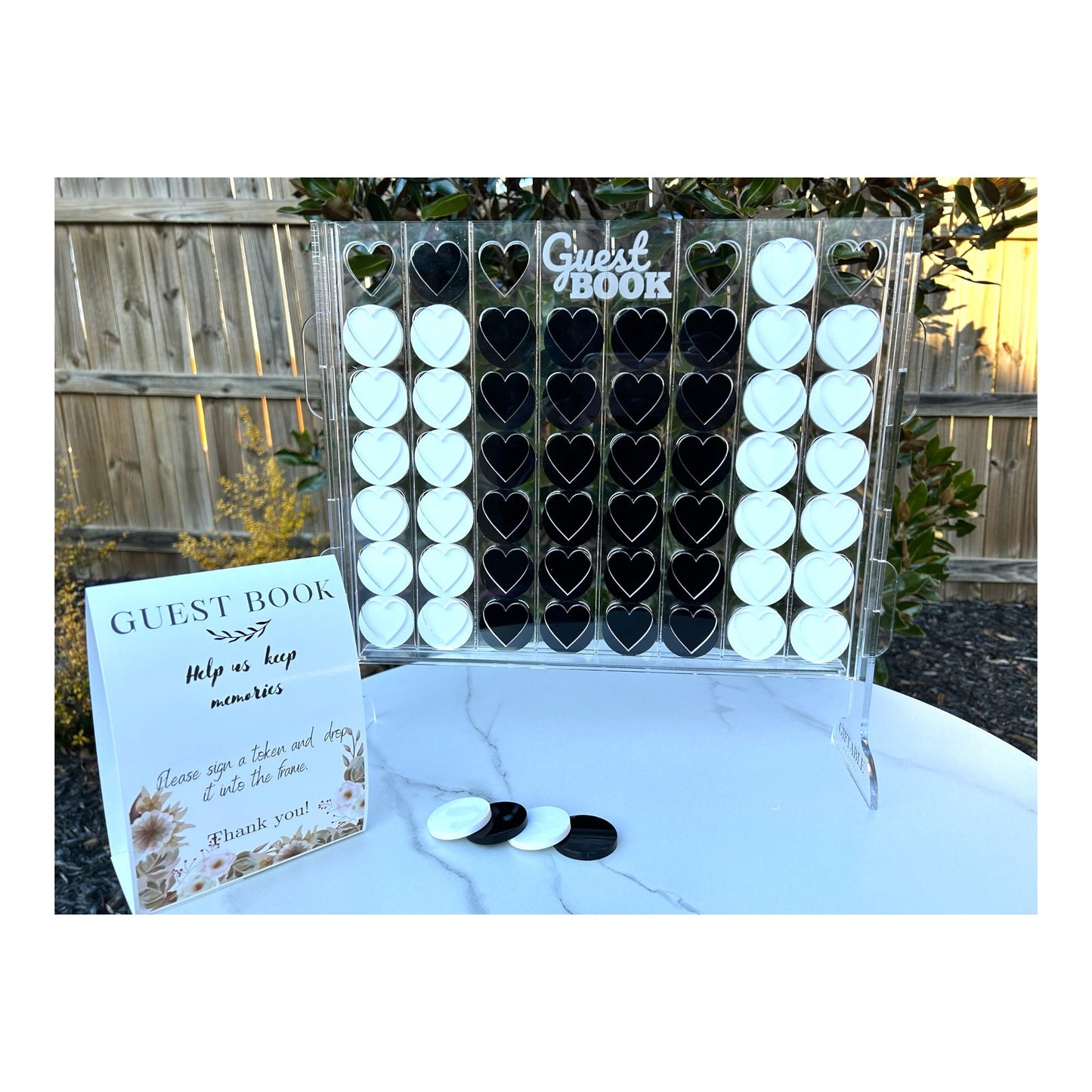 Wedding Guest Book Alternative 16"X15" Connect-4-Hearts Acrylic Drop Box Frame, Acrylic Wedding Sign, Guest Book Sign, Baby Shower Guestbook