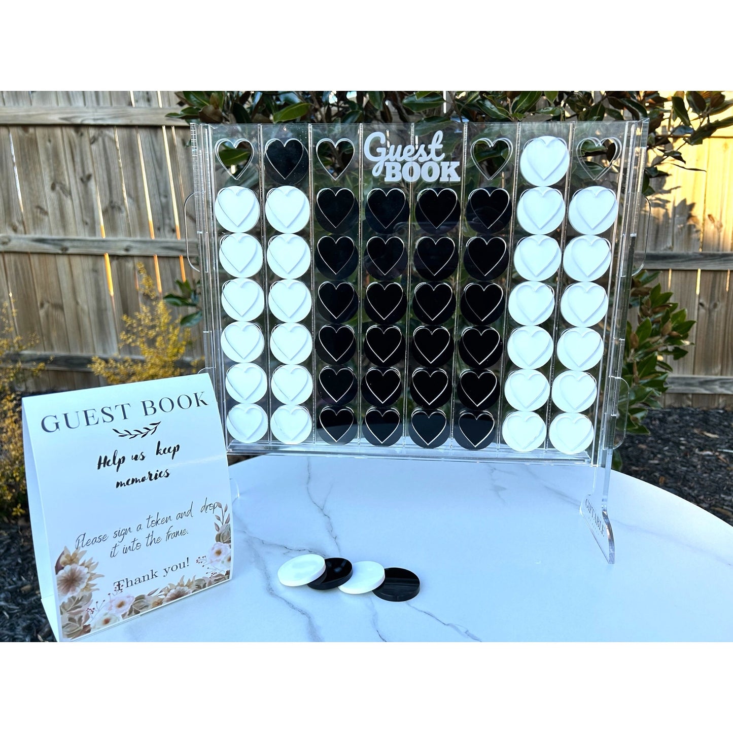 Wedding Guest Book Alternative 16"X15" Connect-4-Hearts Acrylic Drop Box Frame, Acrylic Wedding Sign, Guest Book Sign, Baby Shower Guestbook