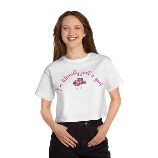 I'm Literally Just A Girl Crop Top, Pink Girly Cowgirl Cowboy Funny Shirt Gifts for Her, y2k Meme Women's Cropped Top Tshirt