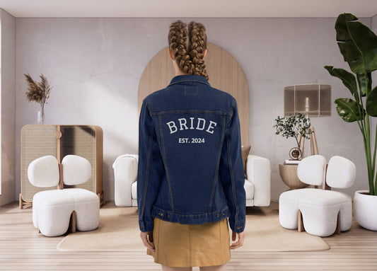 Embroidered Bride Denim Jacket Bachelorette Party Wedding Engagement Bridal gift Wifey Jean Jacket Future Mrs Engaged Era gift for Bride