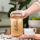 Personalized Iced Coffee Cup 16oz Custom Name Glass Tumbler Birthday Bridesmaid Proposal Gift Glass Can with Lid and Straw Friend Tumbler