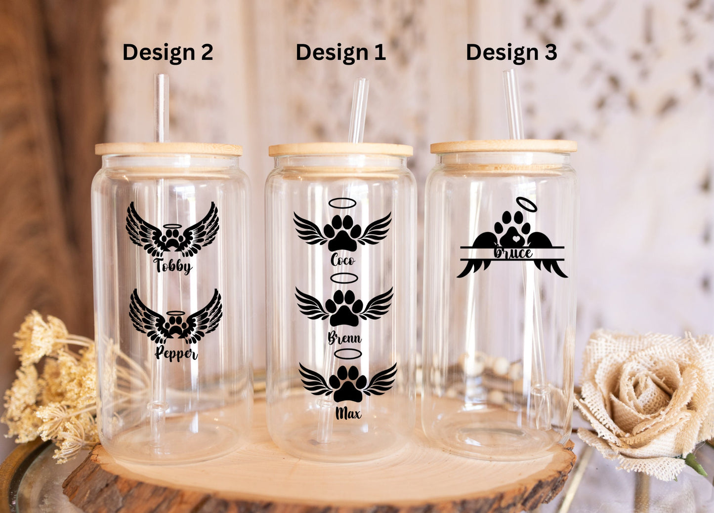 Personalized Dog Memorial Glass Cup Custom Name Dog Paw Iced Coffee Glass Tumbler with straw Pet Loss Gift for Dog Mom Pet owner Tumbler 16o