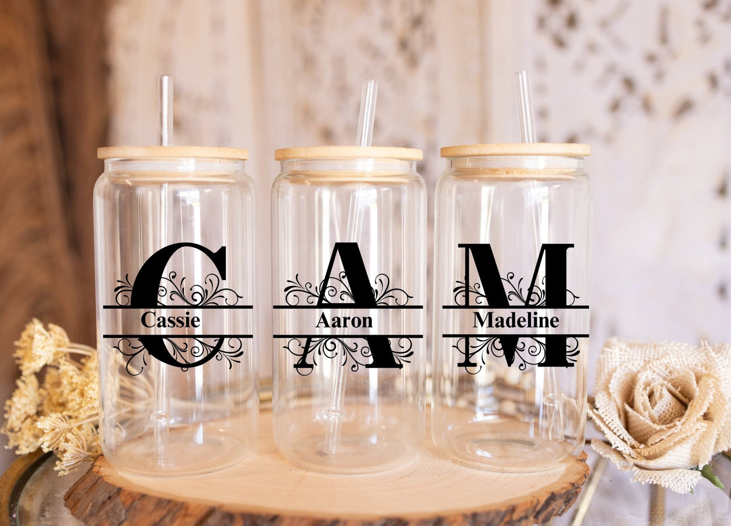 Custom Name Glass Tumbler 16oz Personalized Bridesmaid Proposal Bridal Party Vacation Travel Mug Teacher Appreciation Beach Tumbler Gift