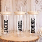 Custom Name Glass Tumbler 16oz Boho Aesthetics Personalized Bridesmaid gifts, Bridesmaid Proposal, Personalized Tumbler with Lid and Straw