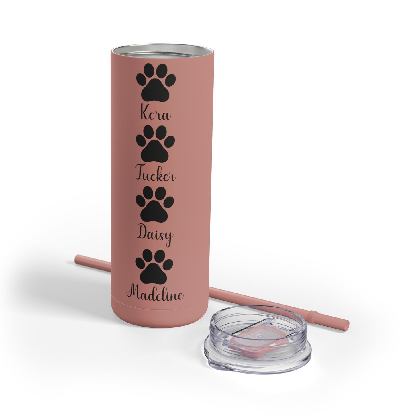 Personalized Dog Mom Tumbler, 20oz Matte Custom Dog Paw Skinny Tumbler With Straw,Dog Mom Gift For Her, Dog Dad Gift,Pet Owner Memorial Gift