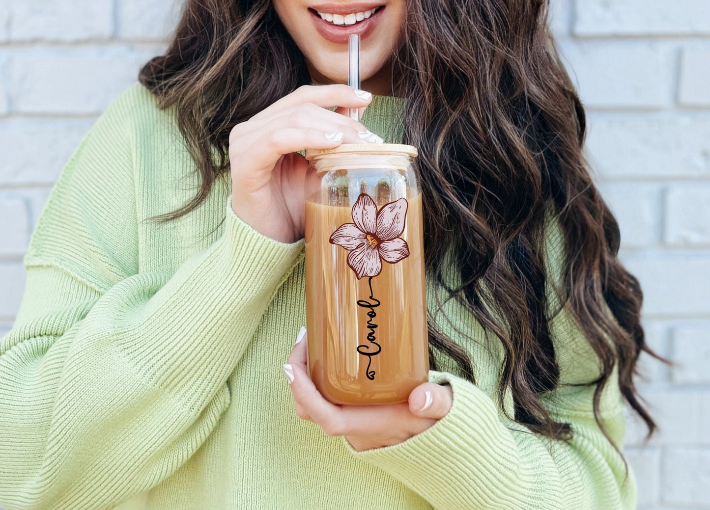 Personalized Birth Flower Tumbler Gift for Best friend Custom Name Glass Cup Iced Coffee Cup Bridesmaid Proposal Gift for Her, Birthday Gift