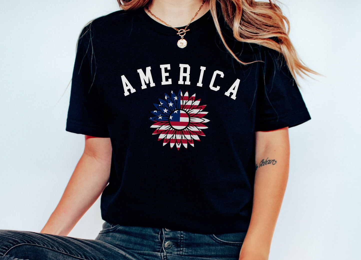 4th Of July America Sunflower Shirt American Flag Independence Freedom USA Flag Flower American Patriotic Shirt Gift For Fourth of July