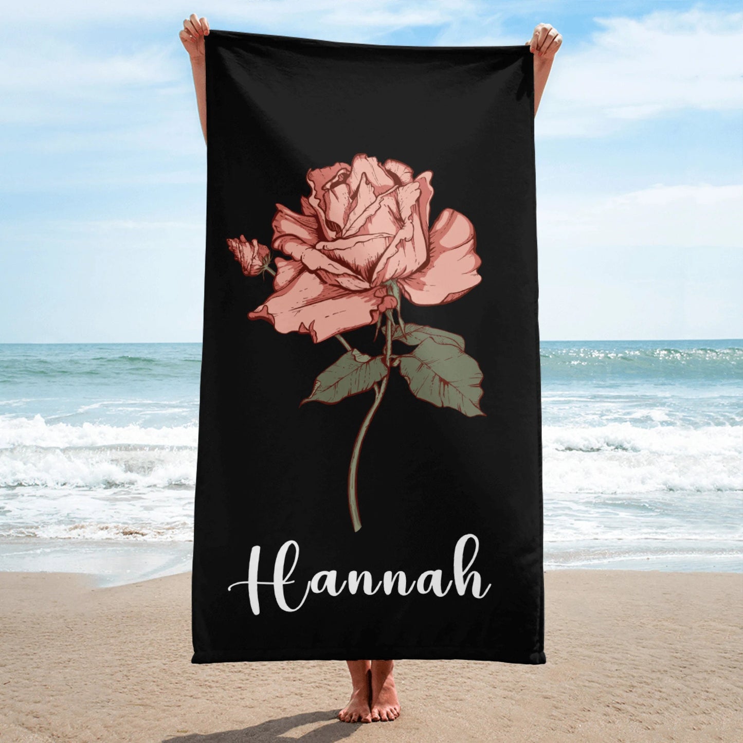 Custom Beach Towel,Personalized Birth Flower Pool Towel,Beach Bachelorette Vacation Gift, Bridesmaid Proposal, Customized Family Towel