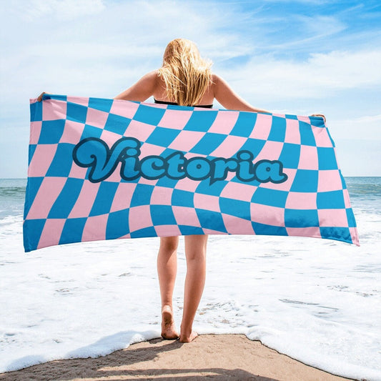 Personalized Beach Towel Custom Pool Towel, Bridesmaid Proposal Bachelorette Beach Party Towel With Name Birthday Vacation Gift, Retro Style