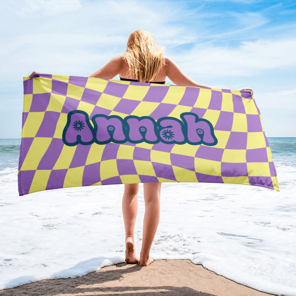 Custom Beach Towel, Personalized Pool Towel, Bridesmaid Proposal Bachelorette Beach Party Towel With Name, Retro StyleBirthday Vacation Gift