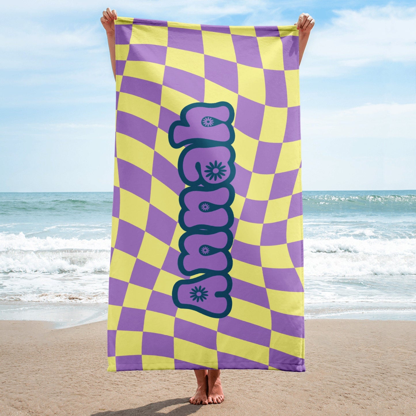 Custom Beach Towel, Personalized Pool Towel, Bridesmaid Proposal Bachelorette Beach Party Towel With Name, Retro StyleBirthday Vacation Gift