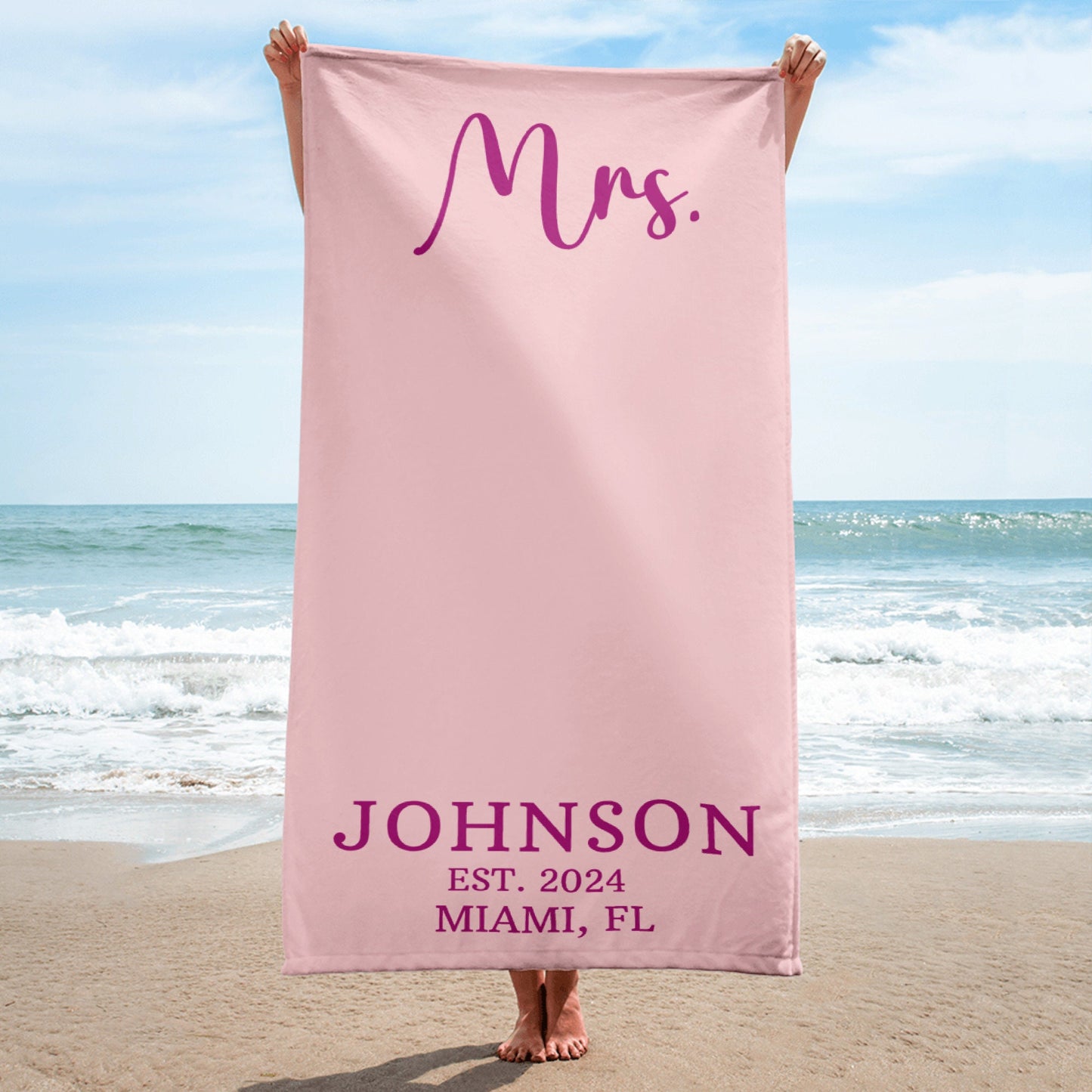 Custom Newlywed Towel, Honeymoon Couple Beach Towel, Personalized Mr. Mrs. Bath Towels,Matching Bride Groom Beach Towels,Wedding Gift Couple