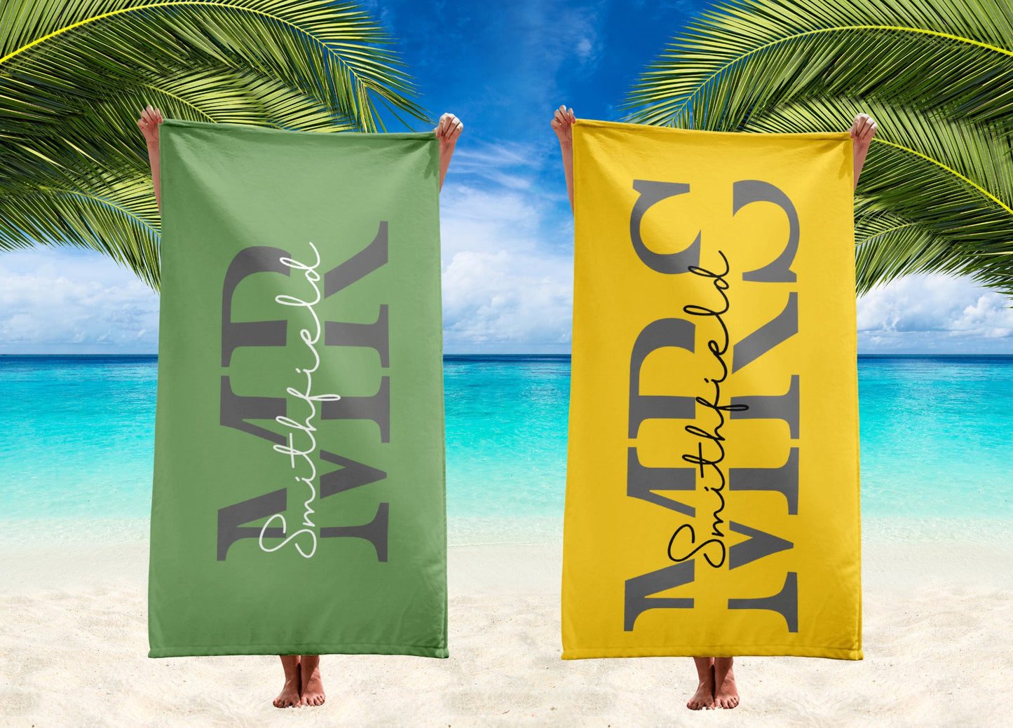 Personalized Mr. and Mrs. Beach Towel, His and Hers Custom Gift, Couple Newlywed Gift, Just Married Wedding Bride Groom Gift, Honeymoon Gift