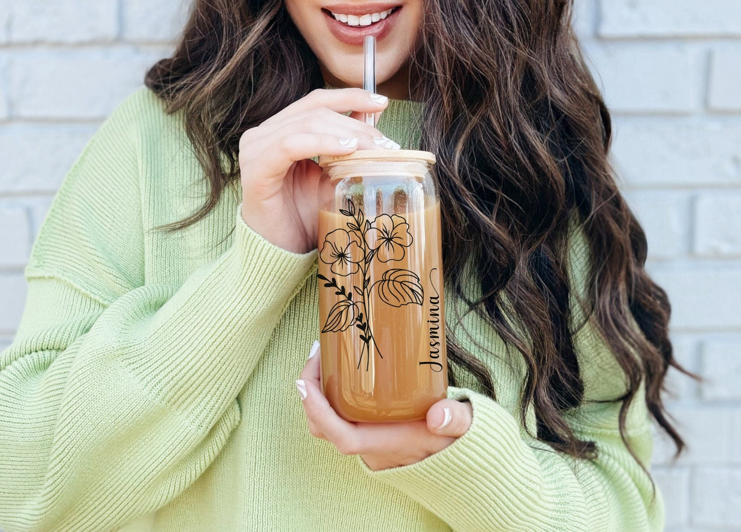 Personalized Birth Flower 16oz Tumbler With Name Bridesmaid Proposal Birthday Gift Glass Mug Custom Name Birth Flower Coffee Cup Tumbler