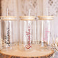 Personalized Iced Coffee Cup 16oz Custom Name Glass Tumbler Birthday Bridesmaid Proposal Gift Glass Can with Lid and Straw Friend Tumbler