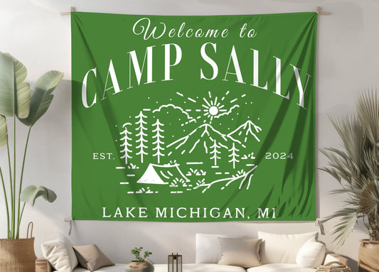 Custom Camp Bachelorette Banner, Camping Bachelorette Decor, Camp Bach Flag,Personalized Cabin Bachelorette Party Flag,Bach club sign banner