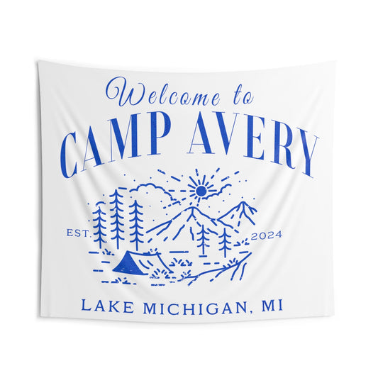 Avery White Blue Pink Wall Tapestries