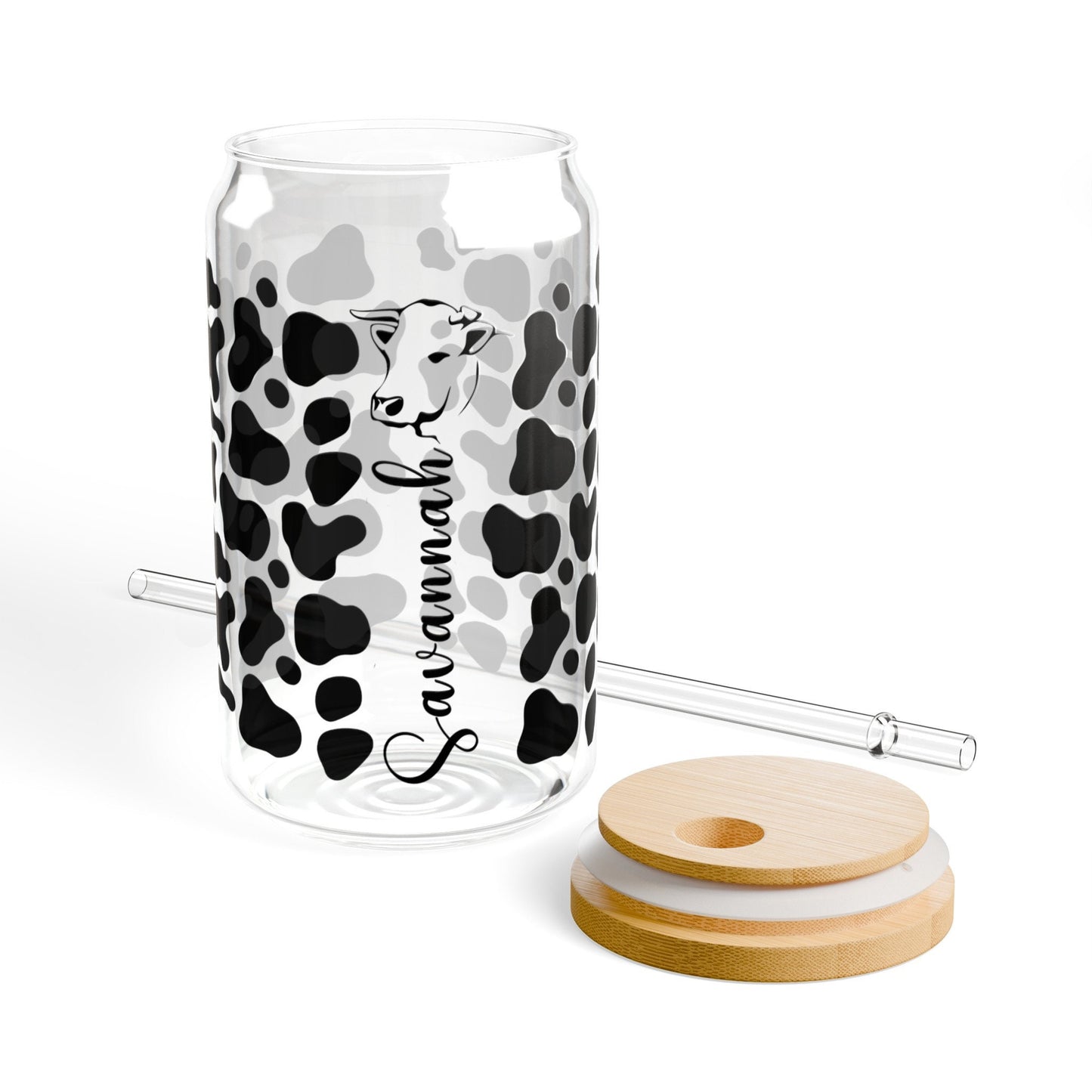 Personalized Cow Tumbler, Cow Print Glass Beer Can, Best friend Birthday Iced Coffee Cup Tumbler With Straw, Custom Gift for Animal Lover