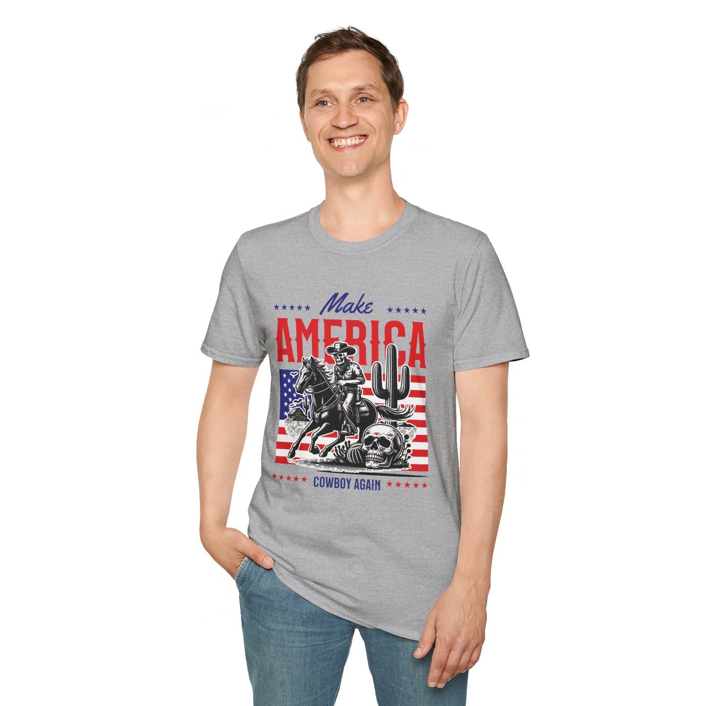 Make America Cowboy Again Shirt, 4th of July Shirt, Skeleton Cowboy Shirt, America Shirt, Funny, Patriotic Shirt, 90s Western Shirt Gift